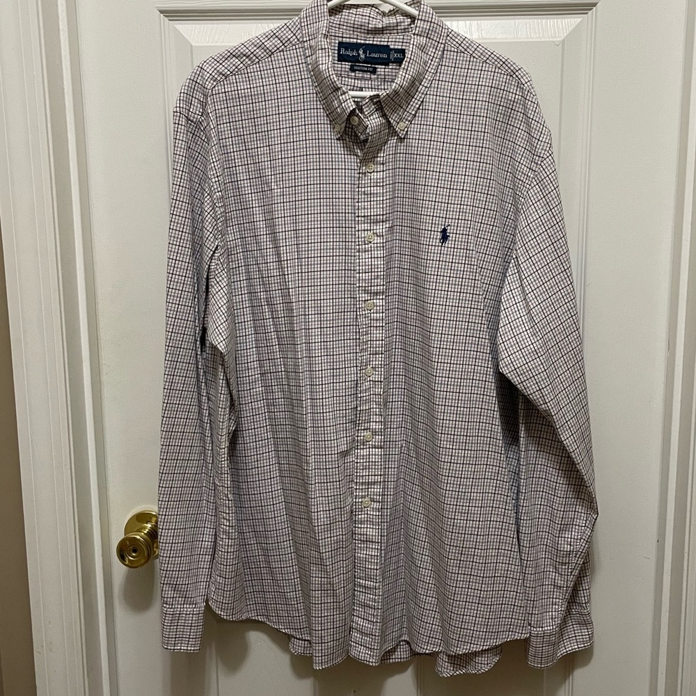 Ralph Lauren XXL Men's Plaid Button Down Shirt. Brown, Blue one off white
